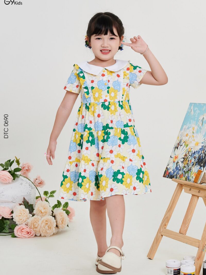 Váy tay ngắn dáng xòe chất liệu thô mềm 24S12BĐTC0690-2