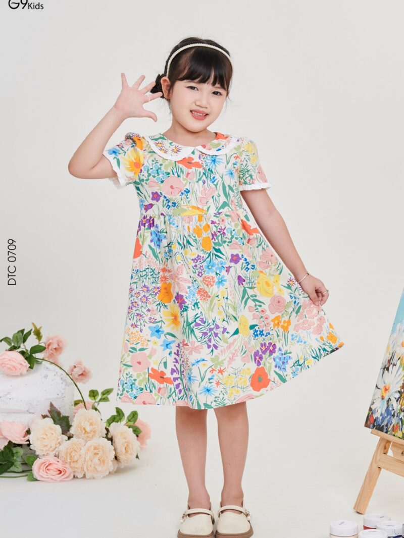 Váy liền tay ngắn họa tiết tropical chất liệu thô mềm 24S11BĐTC0709-1