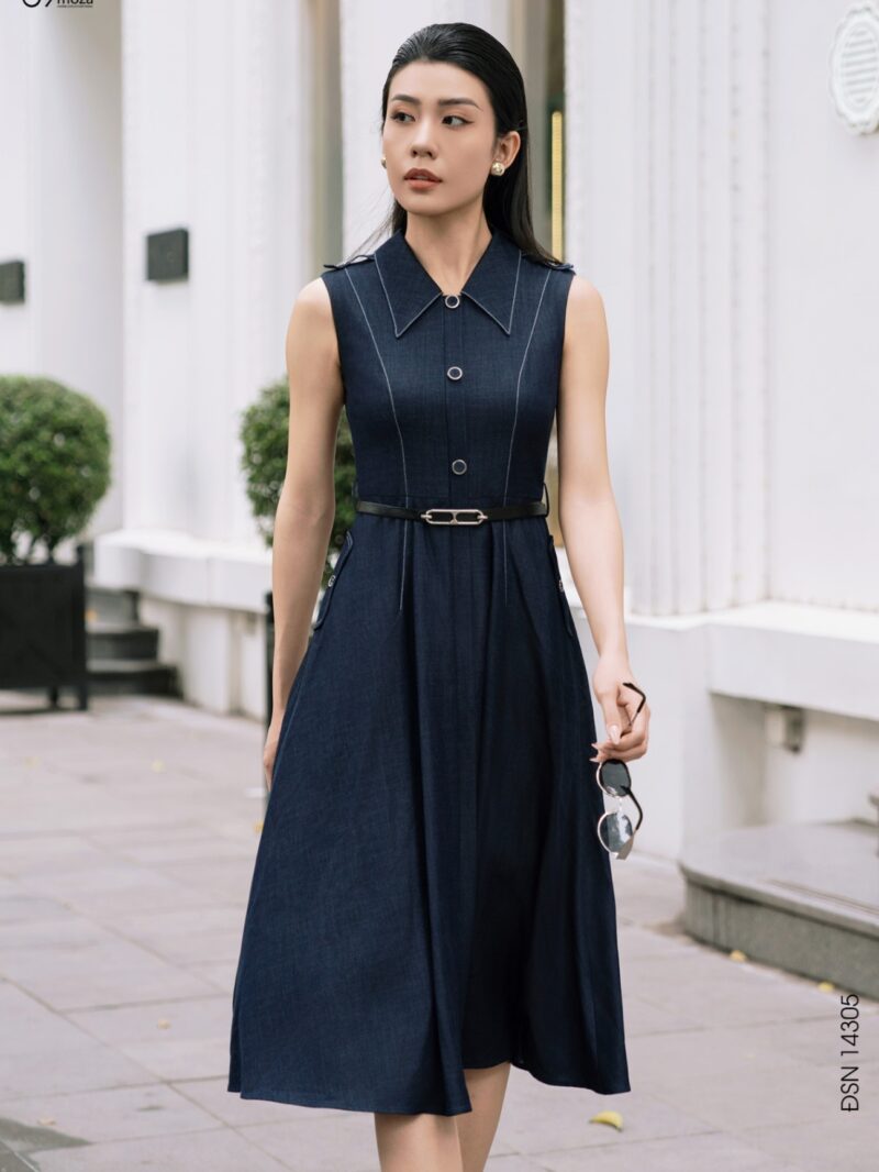 Đầm denim sát nách dáng xòe kèm đai 25S56ĐSNX14305L2-1