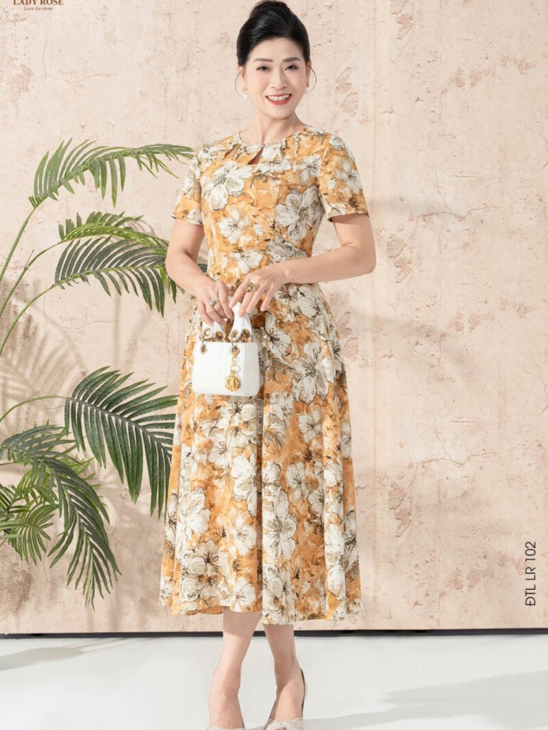 Đầm tay ngắn dáng xòe chất liệu lụa hàn 25S12ĐTCXLR102-1