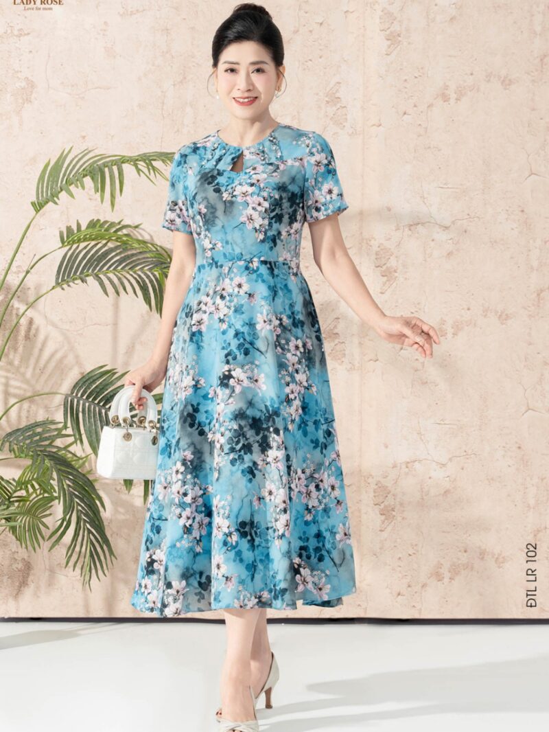 Đầm tay ngắn dáng xòe chất liệu lụa hàn 25S12ĐTCXLR102-2