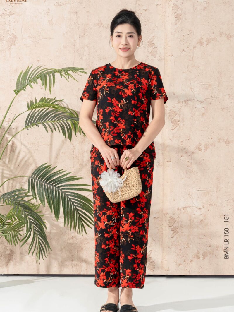 Bộ mặc nhà áo tay cộc quần dài chất đũi hàn 25S12BMNLR150+151-2