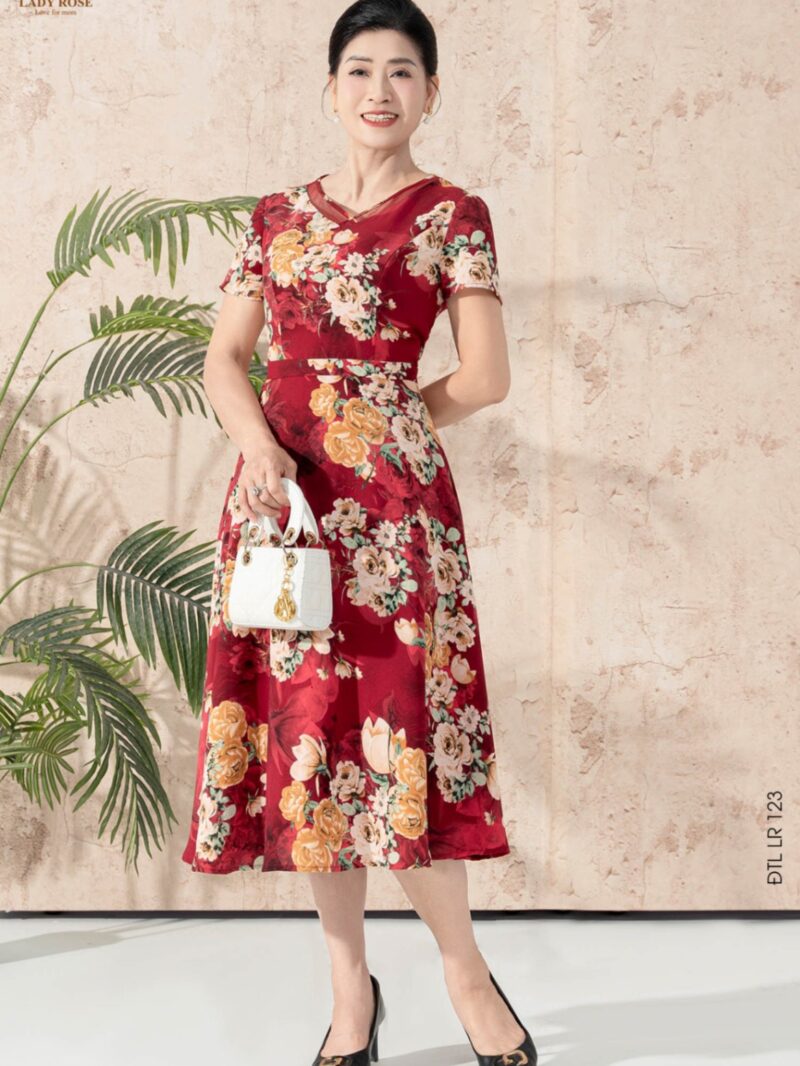 Đầm tay ngắn dáng xòe chất liệu đũi hàn 25S56ĐTCLR123-1