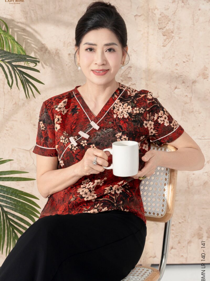 Bộ mặc nhà áo lụa tay cộc quần ống suông 25S17BMNLR140+141-2