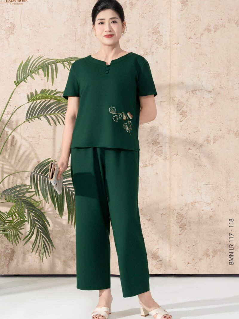 Bộ mặc nhà áo tay cộc quần dài chất đũi hàn 25S16BMNLR117+118-1