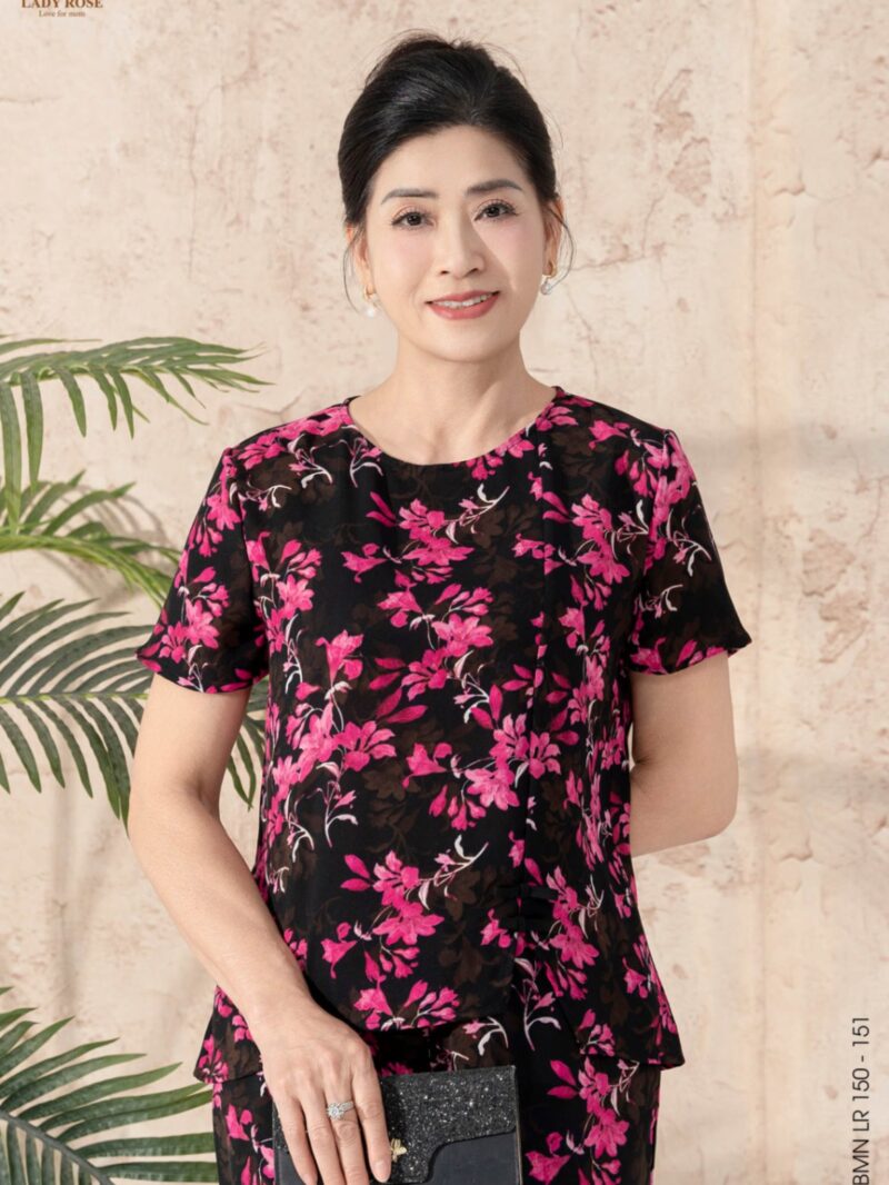 Bộ mặc nhà áo tay cộc quần dài chất đũi hàn 25S12BMNLR150+151-1