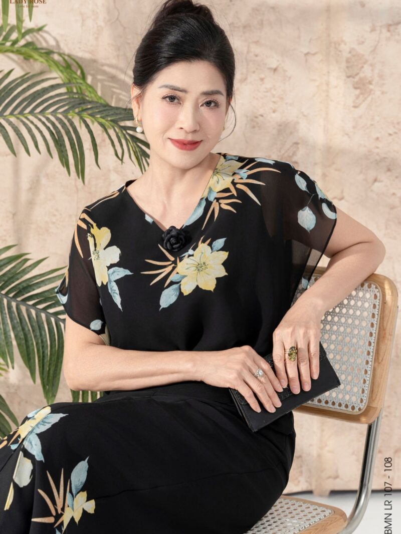 Bộ áo cánh dơi quần ống suông chất liệu chiffon 25S51BMNLR107+108-1