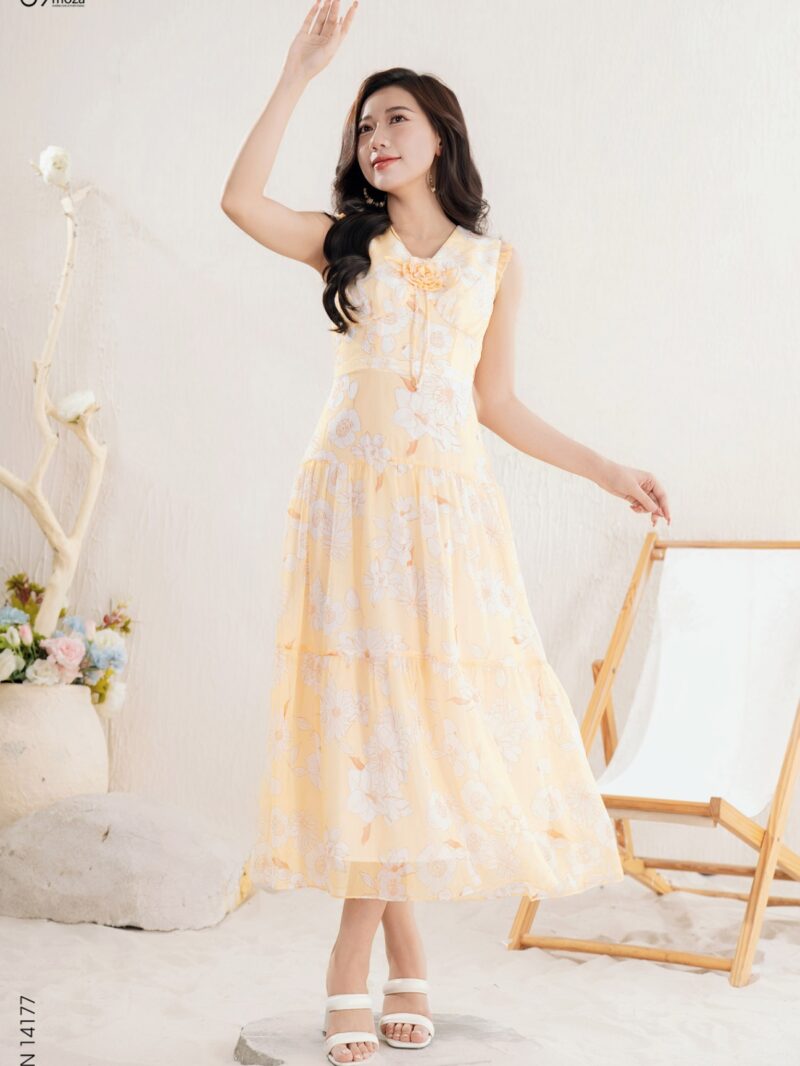 Váy maxi cổ V đính hoa 3D 25S56ĐSNMX14177-1