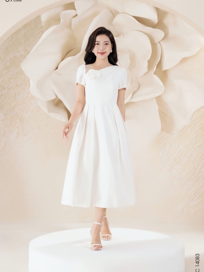 Váy tay ngắn dáng xòe phối hoa 3D 25S16ĐTCS14083-1