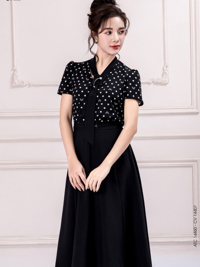 Áo tay cộc phối nơ cổ 25S16ATC14460-1