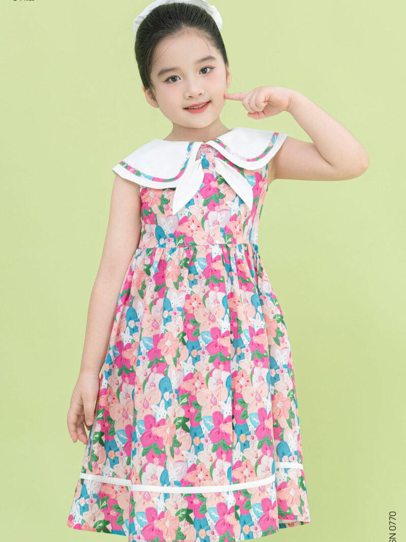 Váy xòe sát nách phối nơ cổ cho bé chất liệu thô hàn 25S11BĐSN0770-2