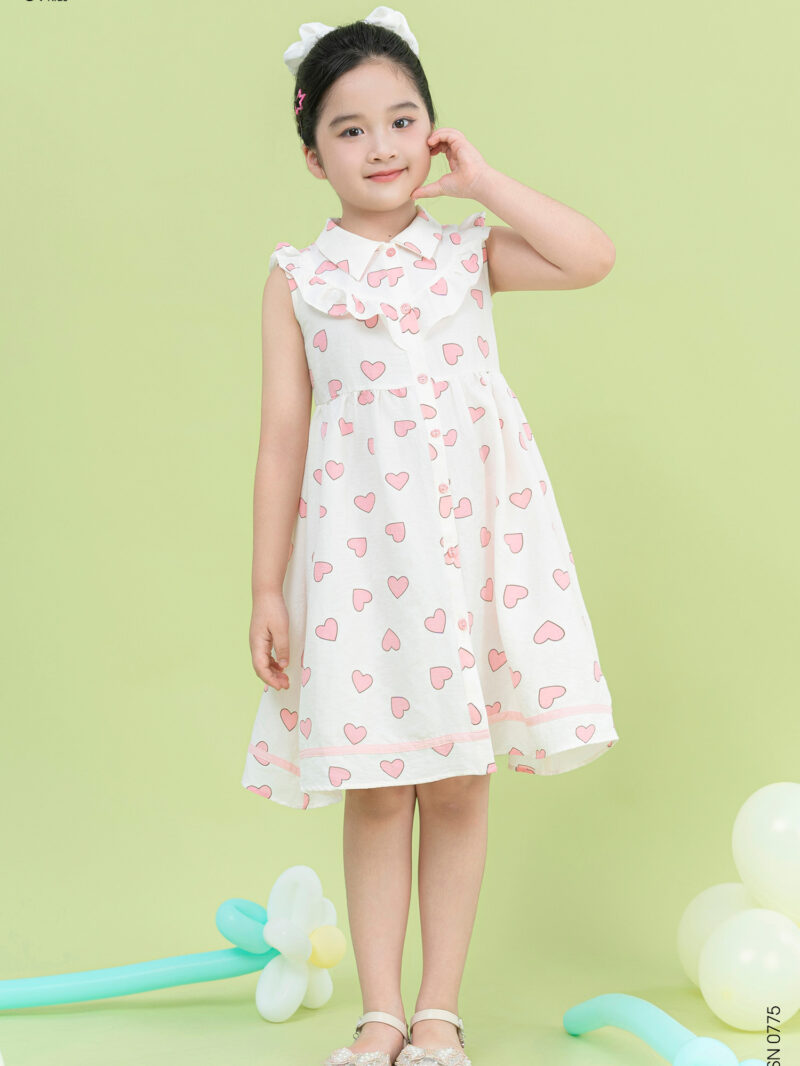 Váy sát nách dáng sơ mi chất liệu thô hàn cho bé gái 25S12BĐSN0775-1