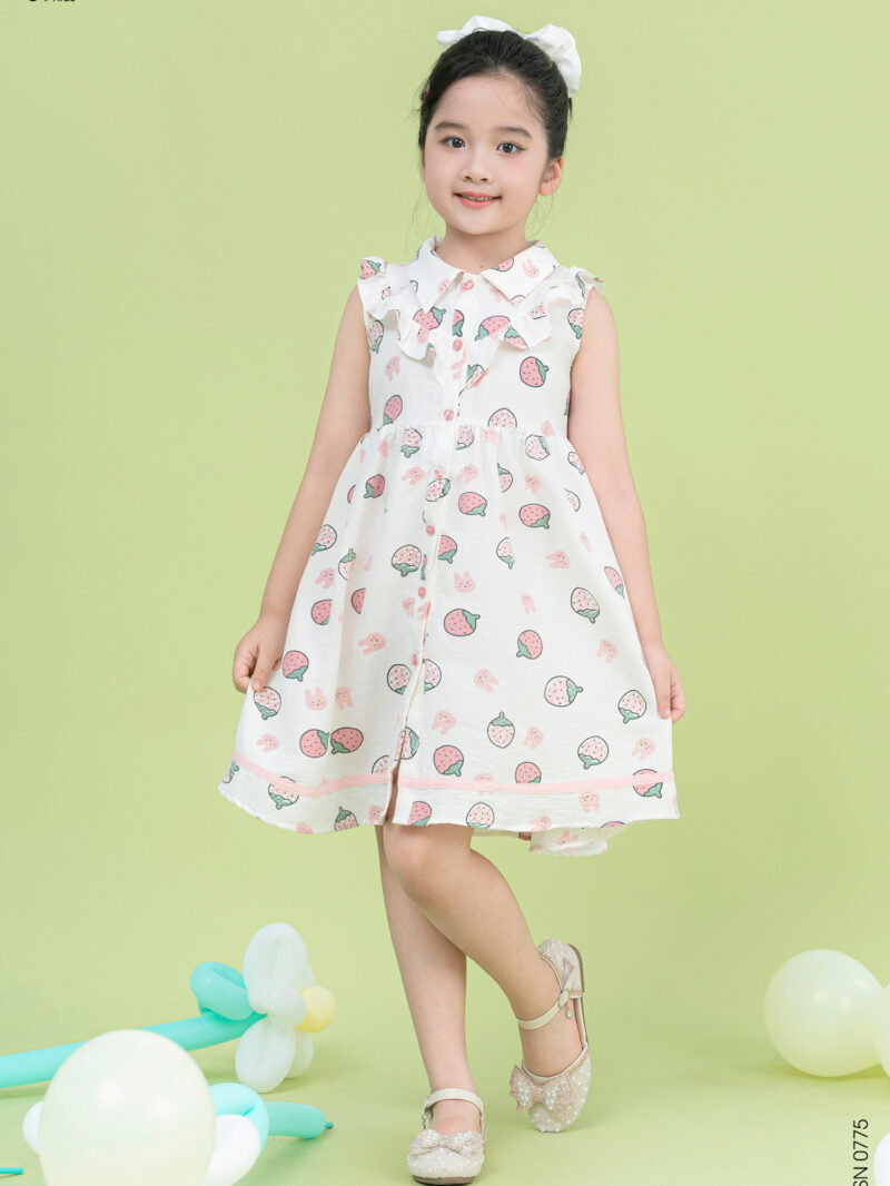 Váy sát nách dáng sơ mi chất liệu thô hàn cho bé gái 25S12BĐSN0775-2