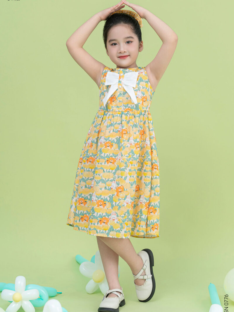 Váy sát nách dáng xòe phối nơ chất liệu thô mềm 25S17BĐSN0776-2